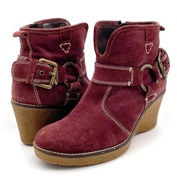Josef Seibel Bootie Burgundy Suede Wedge Heel Comfort Boot Size 38 EU | 7-7.5 US - Picture 16 of 16
